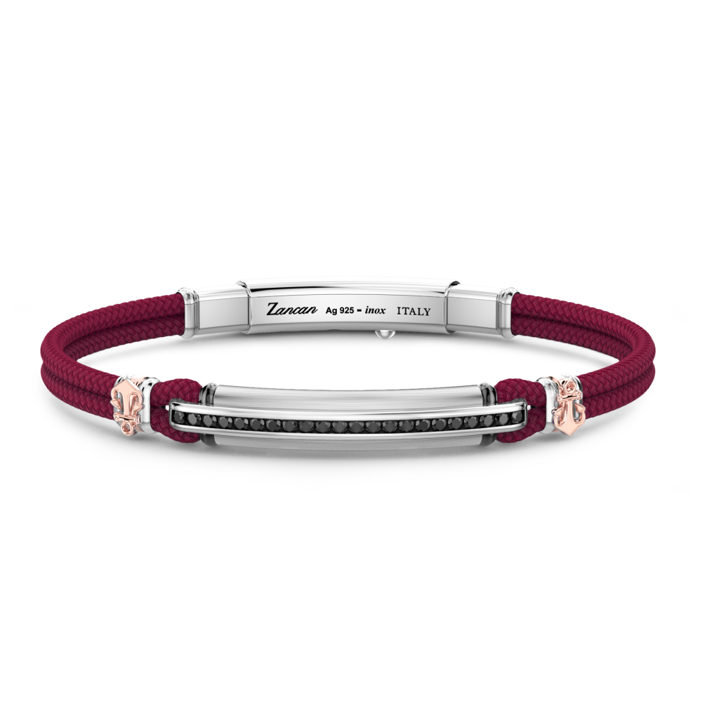 Bracciale Zancan in kevlar con targa e pietre nere.