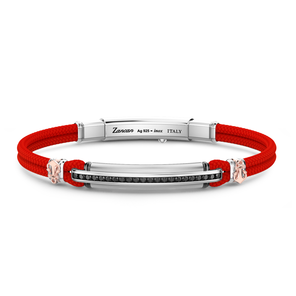 Bracciale Zancan in kevlar con targa e pietre nere.