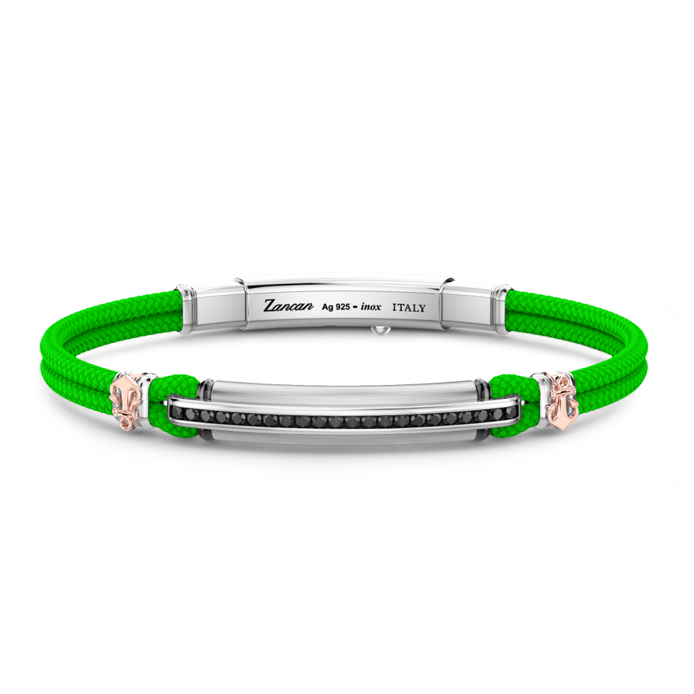 Bracciale Zancan in kevlar con targa e pietre nere.