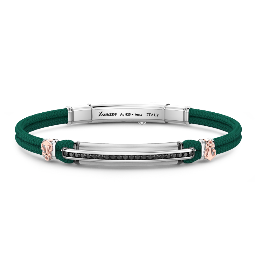 Bracciale Zancan in kevlar con targa e pietre nere.