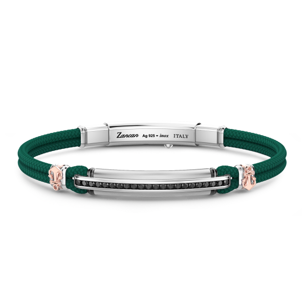 Bracciale Zancan in kevlar con targa e pietre nere.