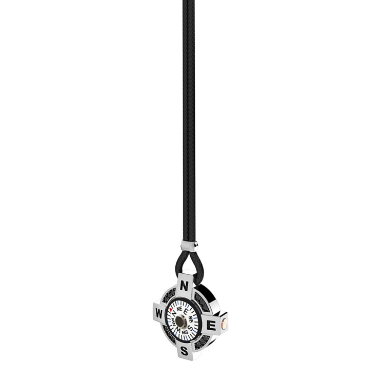 Collana Zancan con bussola bianca in argento e spinelli neri.