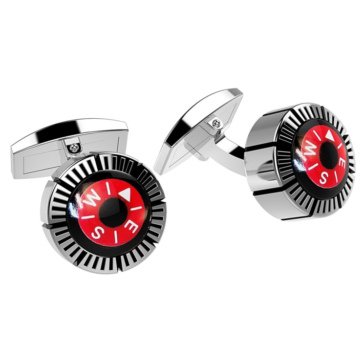 Zancan silver cufflinks with red compass.
