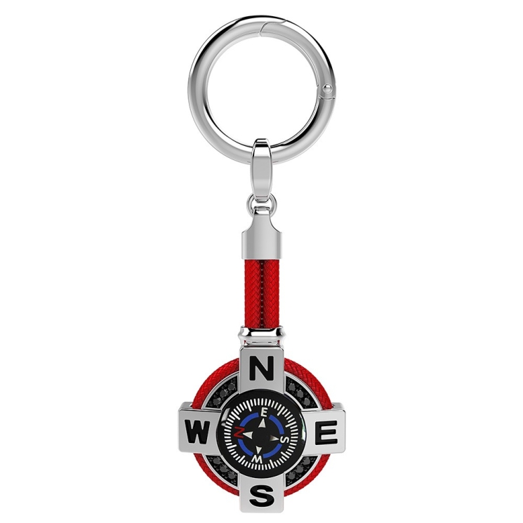Zancan silver keychain with a black compass and black spinels.